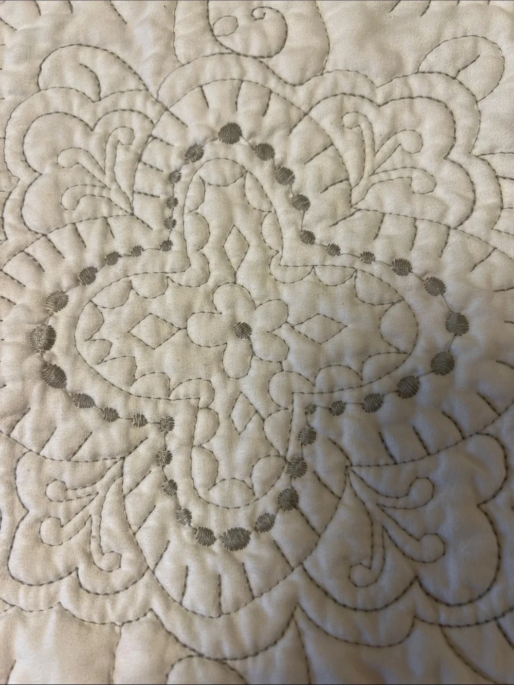Vintage Cream Quilted Floral Medallion Bedspread